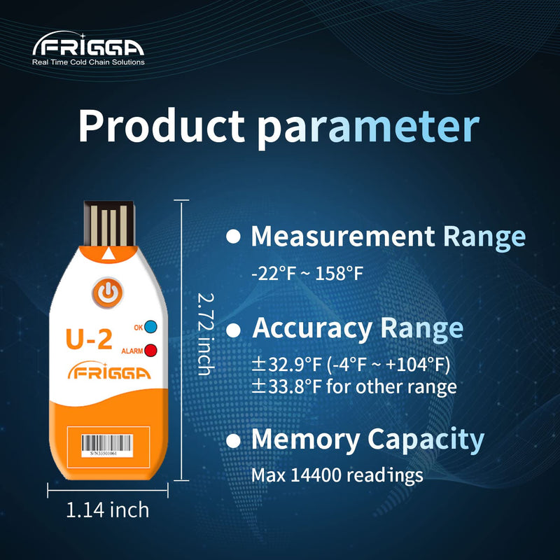 [Australia - AusPower] - Frigga 5 Pack USB Temperature Data Logger Single Use Temperature Recorder 100 Days High Accuracy Thermometer Monitor 14400 Points with PDF CSV Report,U2 5pack 