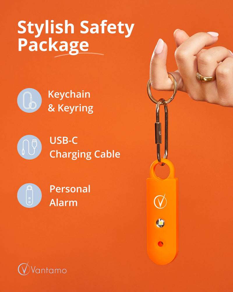 [Australia - AusPower] - Vantamo Personal Alarm for Women - Extra Loud Double Speakers, First with Low Battery Notice with Strobe Light, Rechargeable - Safety Alarm Keychain (Tangerine) Tangerine 