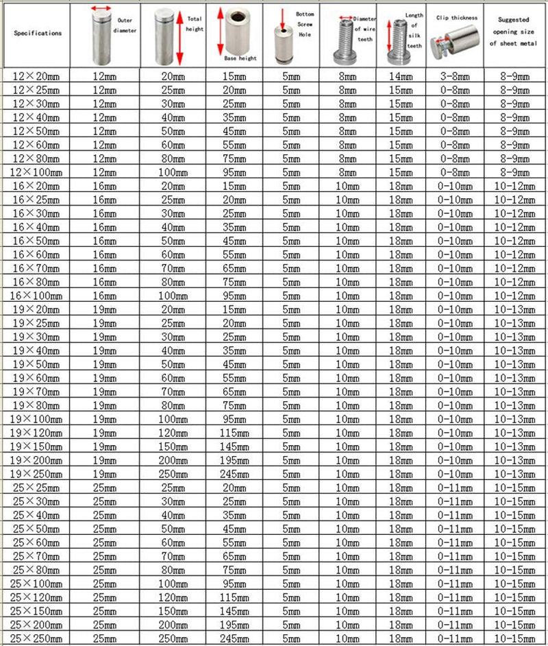 [Australia - AusPower] - RuoFeng Stainless Steel Wall Mount Glass Standoff Holder Screw Nails Advertising Nails 12 Pcs (16x20mm) 16x20mm 