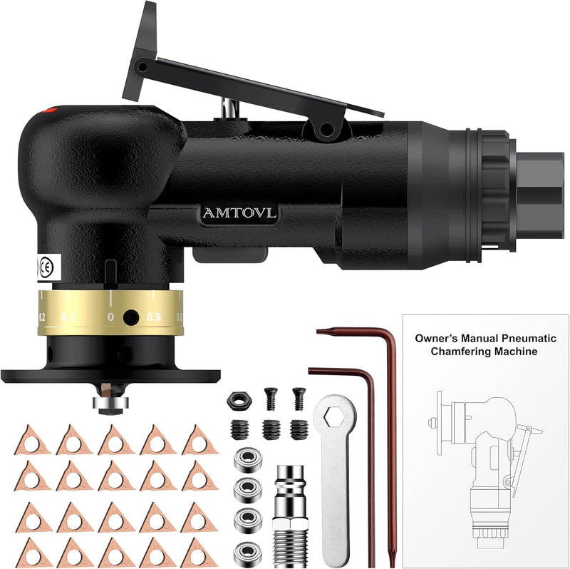 AMTOVL Luftfasenwerkzeug Mini Pneumatische Anfasmaschine 30000 U/min Pneumatisches Anfaswerkzeug 45 Grad Luftabschrägmaschine mit 1/4 Zoll Lufteinlass für Metall Holz (Schwarz) Schwarz