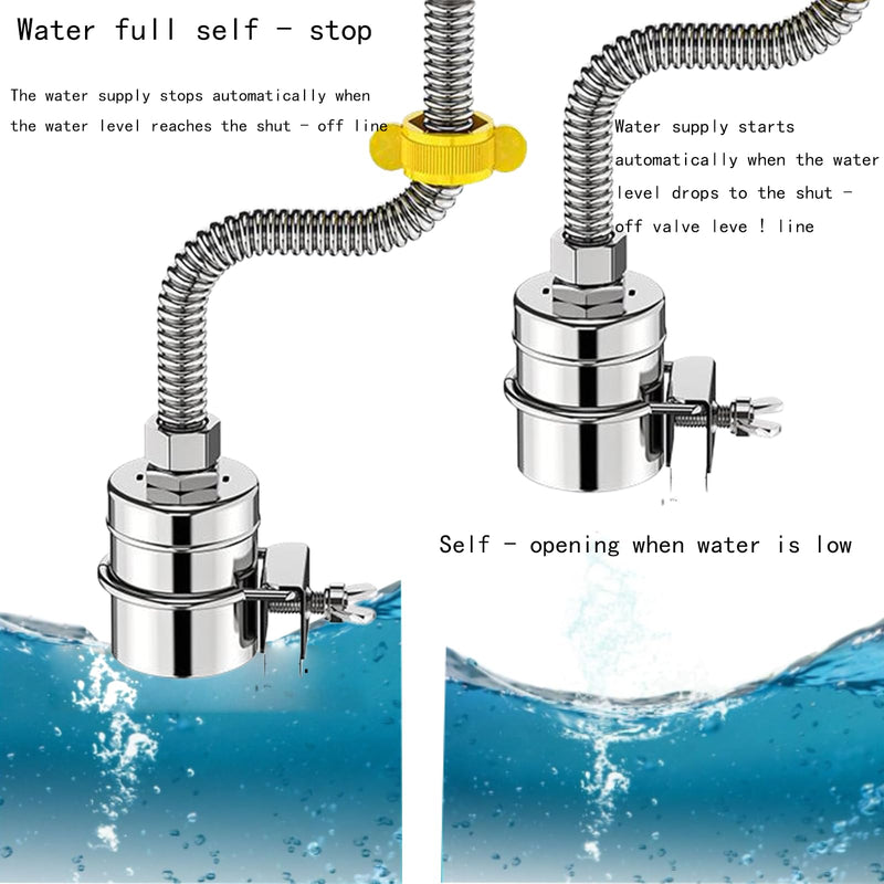2pcs Stainless Steel Automatic Water Float Valve - 1/2in & 3/4in Dual Connections, Heavy-Duty Water Level Control for Livestock Trough, Fish Tank, Swimming Pool, No-Leak Design