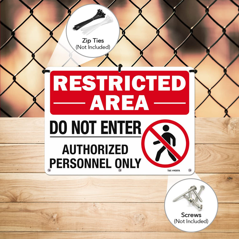 [Australia - AusPower] - T&R Large Restricted Area Do Not Enter Authorized Personnel Only Sign,1 Pack,14x10 Inches Rust Free .040 Aluminum,UV Protected, Waterproof, Weatherproof and Fade Resistant,6 Pre-drilled Holes Red - 14" x 10" - 1 Pack 