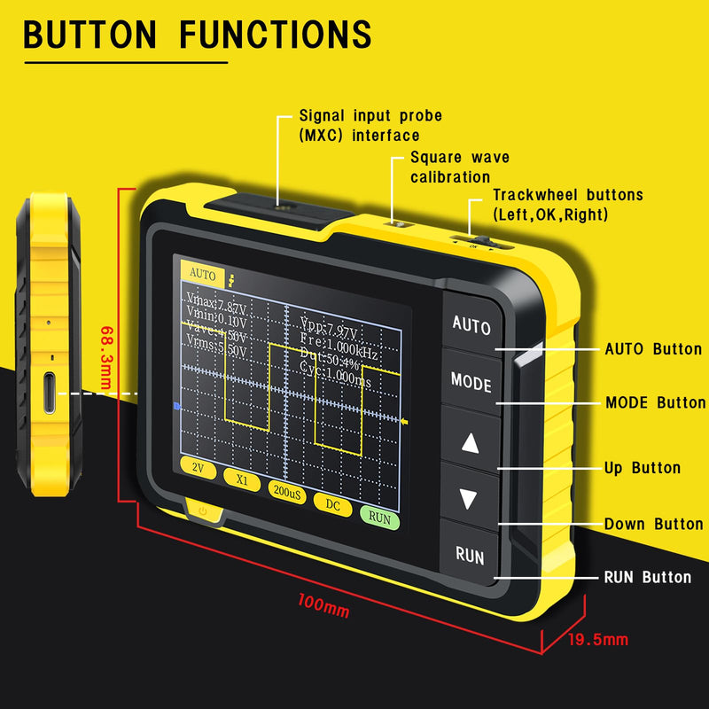[Australia - AusPower] - Handheld Oscilloscope, 400 V 200 kHz 2.5 MS/s Oscilloscope, Real Time Sample Rate Handheld Oscilloscope with OTA Upgrade Function, Pocket Oscilloscope for Beginners, Carrying Oscilloscope Instrument AP-T7-DSO152 
