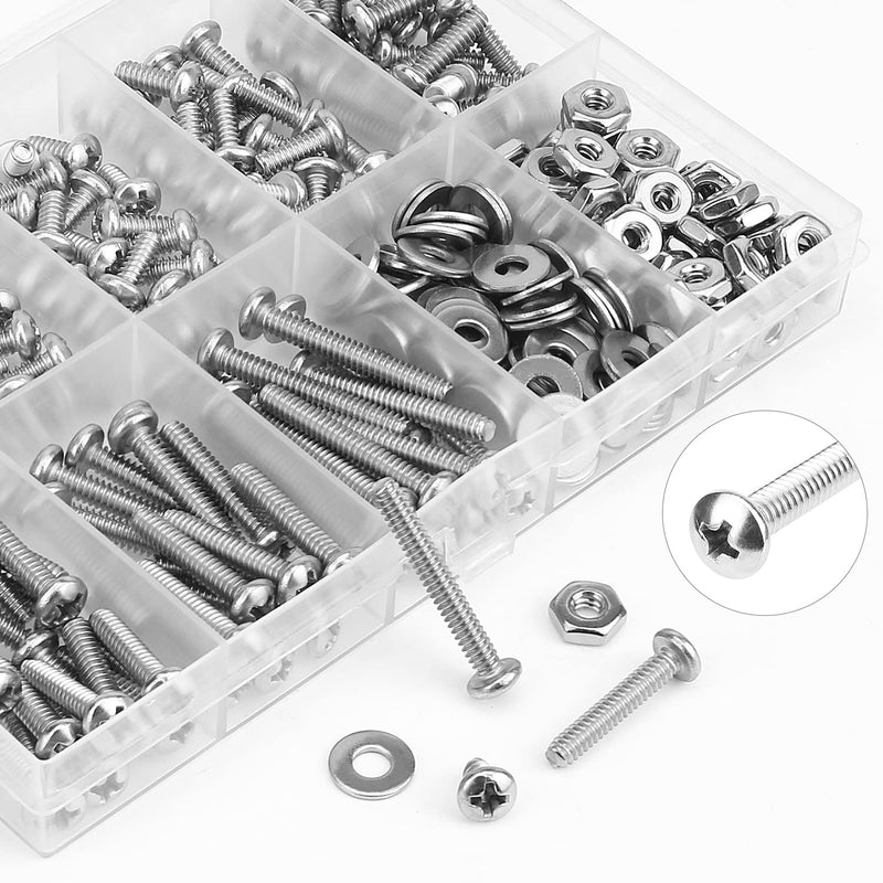 [Australia - AusPower] - 240 Pieces #6-32 Phillips Pan Head Machine Screws Nuts Washers Assortment Kit, Coarse Thread, Fully Machine Threaded, 304 Stainless Steel 