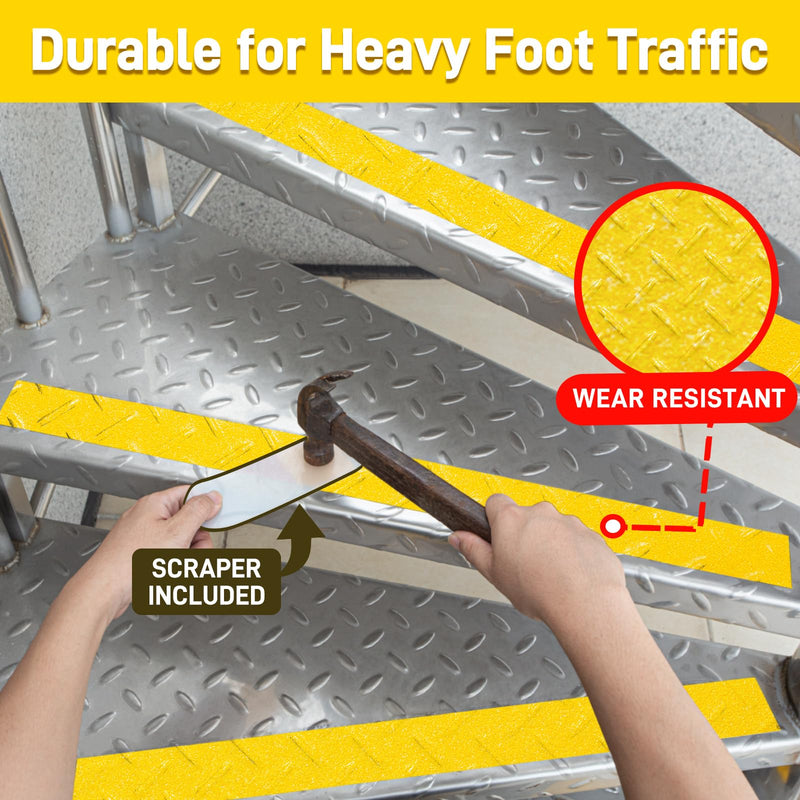 LifeGrip Anti-Slip Tape, Aluminum-Backed Grip Tape, Heavy Duty Safety Non-Slip Tape for Irregular or Textured Stair Step Tread Outdoor, Waterproof Non Skid Roll, 1" X 60' Yellow, Easy to Install 1" X 60'