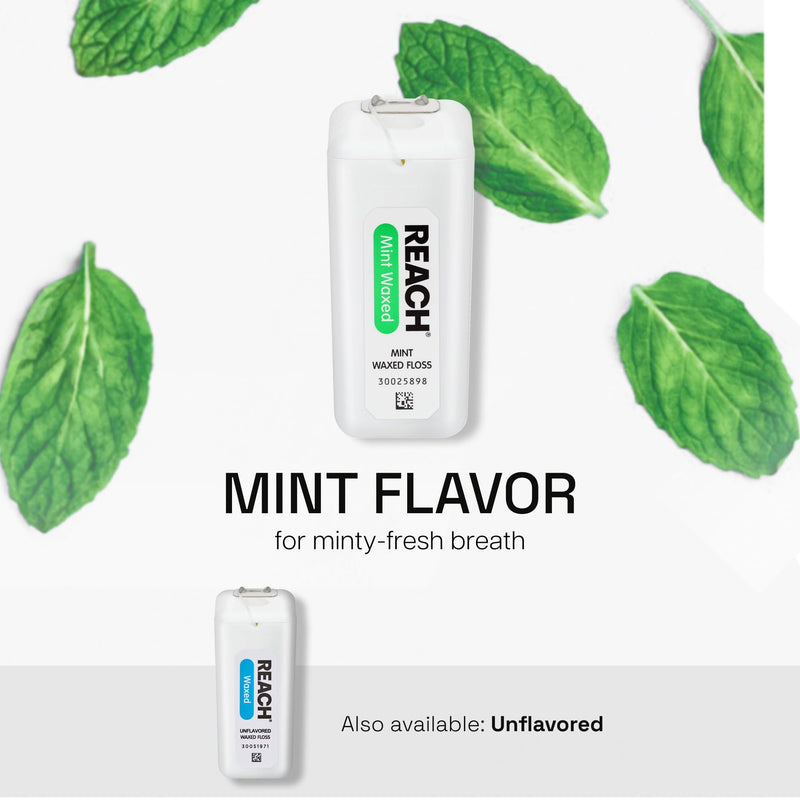 REACH Waxed Dental Floss, Mint, Plaque Remover for Teeth, Shred Resistant, Floss Slides Smoothly, Easy to Use, Waxed, Deep Cleaning Teeth, Oral Care, PFAS Free, for Adults & Kids, 6 Pack, 200 yd 600 Foot (Pack of 6)