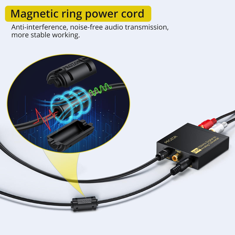 [Australia - AusPower] - PROZOR 192Khz Digital to Analog Audio Converter Support 5.1CH Optical to RCA Converter with Magnetic Ring Power Cord Digital Toslink SPDIF to Analog L/R RCA 3.5mm Adapter for HDTV Blu-Ray DVD PS3 PS4 