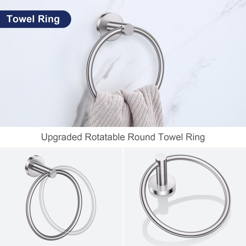 Lairuier 5 Pieces Brushed Nickel Bathroom Accessories Set, 23.6 Inch Bath Towel Bar Set, SUS304 Stainless Steel Bathroom Hardware Set Round Toilet Paper Holder Set Wall Mounted 5-Piece Standard Set
