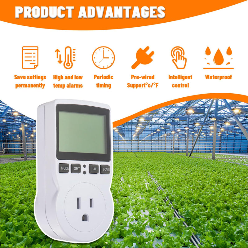 [Australia - AusPower] - 110V Digital Temperature Controller, LCD Screen Heating Cooling Thermostat Outlet Socket with Sensor Timer Regulator for Reptile Incubator Greenhouse Brewing Refrigerator 
