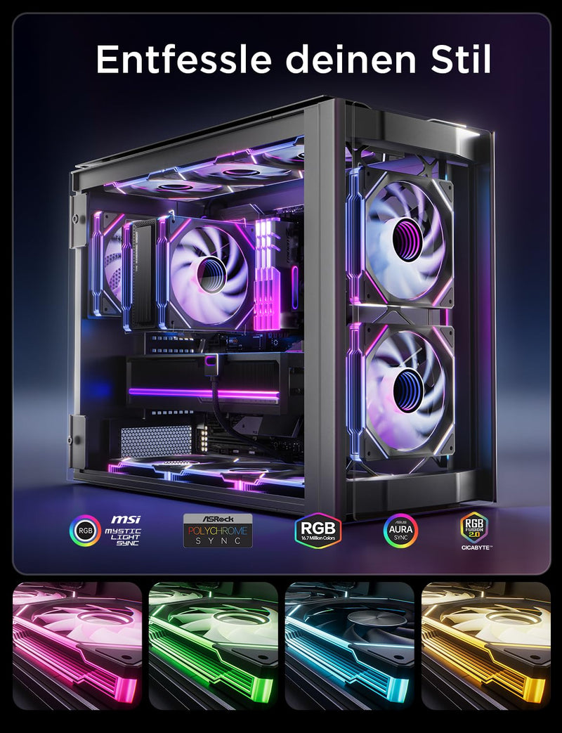 AsiaHorse RGB PC Fan 140 mm Case Fan, ARGB Fan [Infinity Mirror] [HDB] 61.5 CFM/1800 RPM/3.24 MMH2O 4-Pin PWN & 5V 3-Pin ARGB for Asus Aura ASRock GIGABYTE MSI AMICI5GT Black 1 x 140MM-Forward
