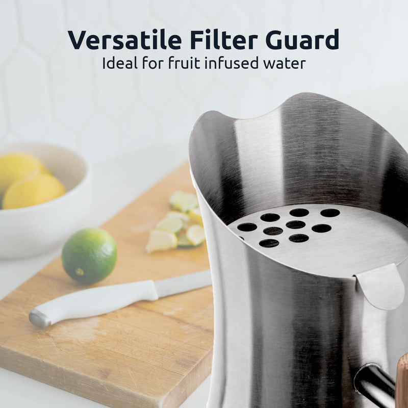 Invigorated Living Stainless Steel Water Pitcher with Lid, Ice Guard, Wooden Handle, Ideal for Cold and Fruit Infused Water (1.9L, No Filter) 1.9L Silver-NF