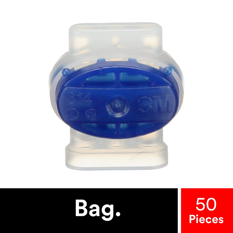 3M Scotchlok Electrical IDC (Insulation Displacement Connector) 314-BOX, Pigtail, Self-Stripping, Moisture-Resistant, Blue, 22-14 AWG (solid/stranded), Pack of 50