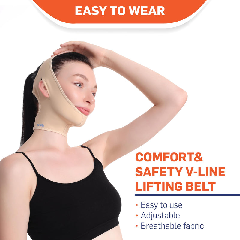 [Australia - AusPower] - Post Surgical Chin Strap Bandage for Women Neck and Chin Compression Garment Wrap Face Straps Jowl Tightening Chin Lifting (Medium- Beige) Medium 