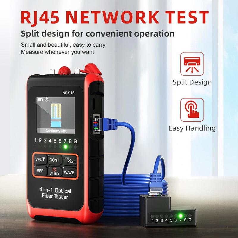 [Australia - AusPower] - Optical Power Meter Fiber Optic Cable Tester 4 in 1 Optical Fiber Light Power Meter, Portable Built-in 10mW Visual Fault Locator (OPM&VFL) Network Cable Tester, FC/SC/ST Universal Interface USB Charge NF-916 