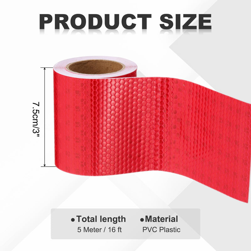 MECCANIXITY Reflective Tape, 3 Inch x 16 ft Self-Adhesive Trailer Reflector Tape Waterproof Warning Safety Sticker High Visibility Night Reflectors for Bikes Cars, Red 3 Inch x 16 Feet