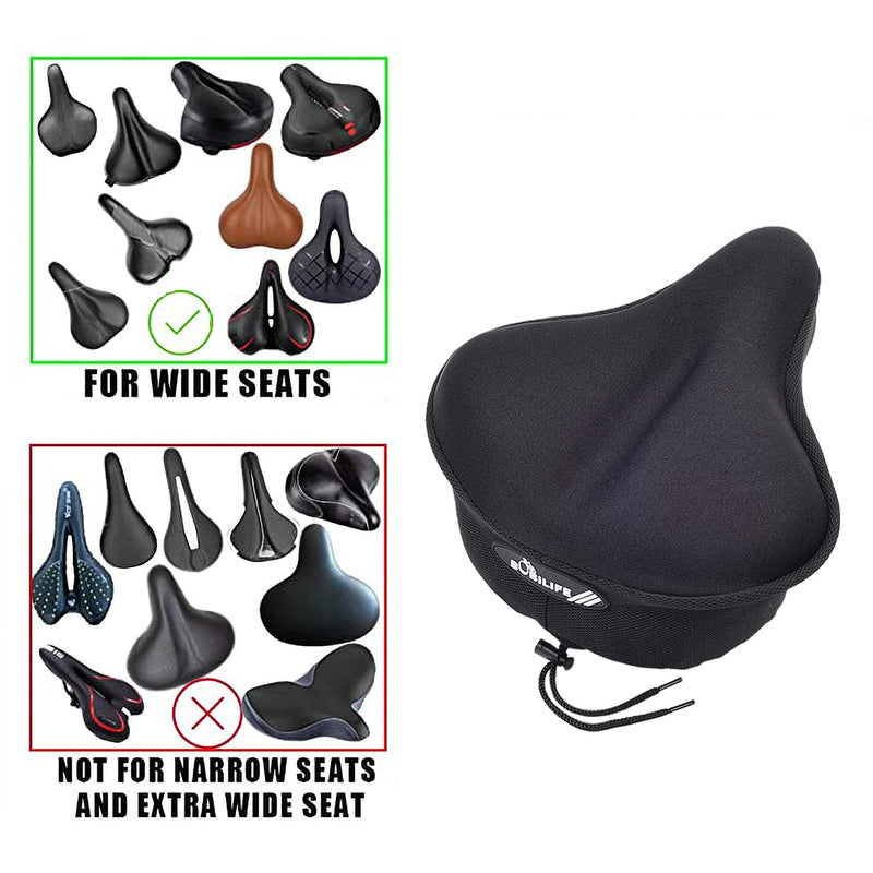 Thick & Wide Gel Bike Seat Cushion Pad with Rainproof Cover - Comfortable Silicone Gel Memory Foam Bicycle Saddle Seat Cushion with UV Protection L ( 10"W x 11"L)