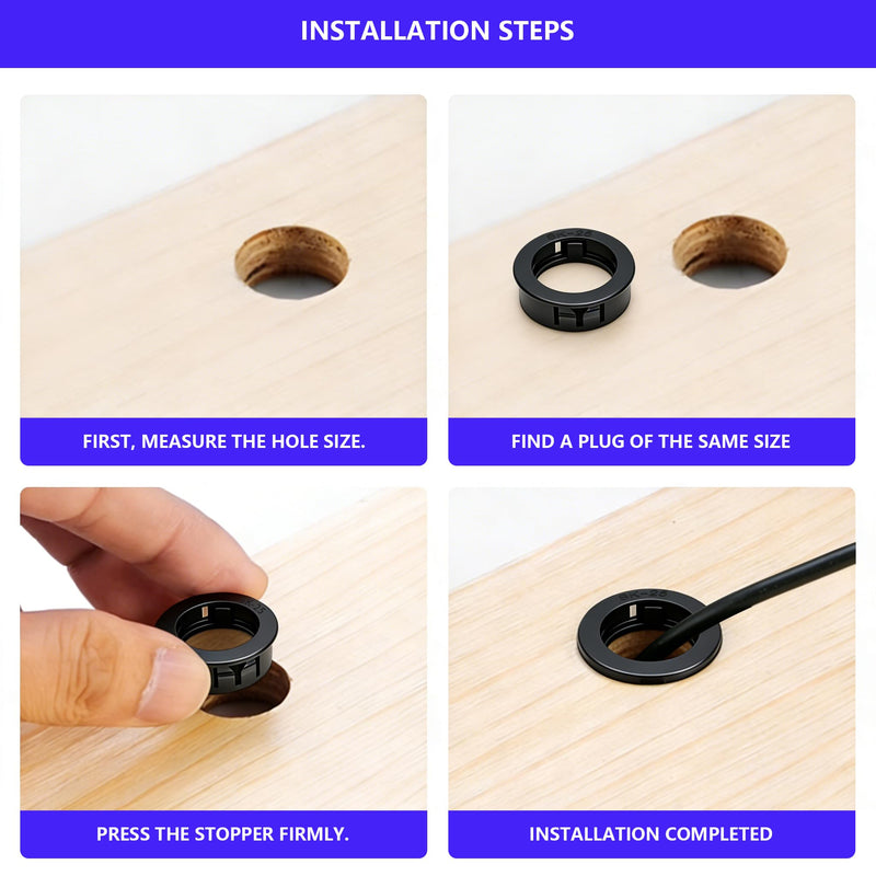 250 Pcs Cable Snap Bushing Grommets, Black Round Nylon Snap in Cable Grommet Protector, 5/16" 3/8" 1/2" 5/8" 3/4" 1" Cable Snap Hole Plugs Locking Bushing Assortment Kit 250