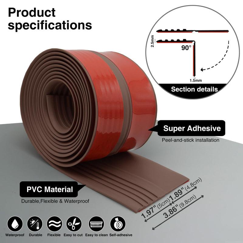 Non-Slip Step Edge Protector, Vinyl Stair Nosing - Self-Adhesive Anti-Slip Stair Nose Edging Trim, Stairway Nose Molding & Nosing Strip for High Traffic-Safety, Indoor-Outdoor Use(Coffee 2"×2",3.3Ft)