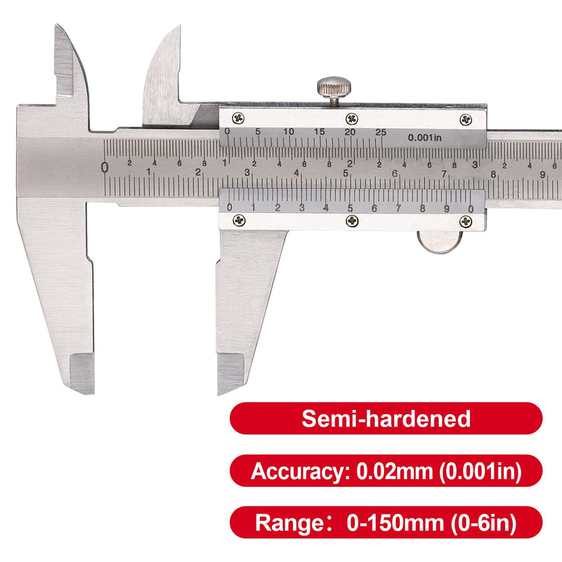 [Australia - AusPower] - Spurtar Vernier Calliper 150 mm / 6 Inch Calliper Analogue for Diameter Depth Step Measuring Accuracy: 0.02 mm / 0.001 Inch for Household DIY Jewellery Woodworking 