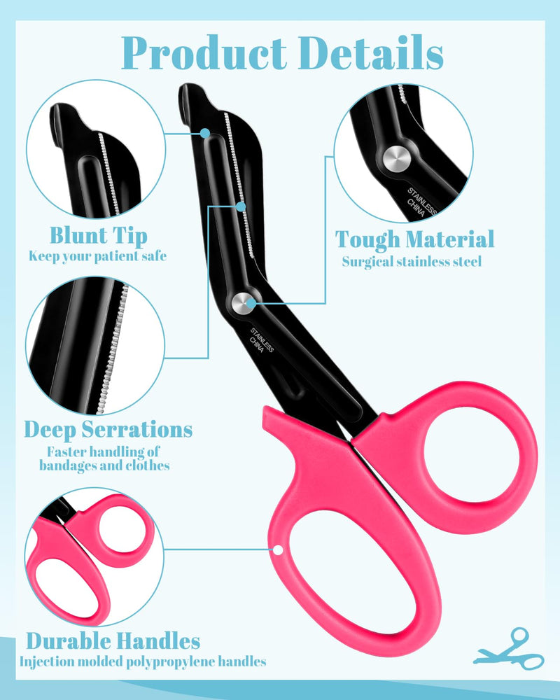 Plifal 7.36" Stainless Steel Nurse Scissors & Tape Holder - Rose Red Trauma Shears, Deep Serrations & Blunt Tip Design, Essential Tool for First Aid Surgical Medical Work (Without Tape)