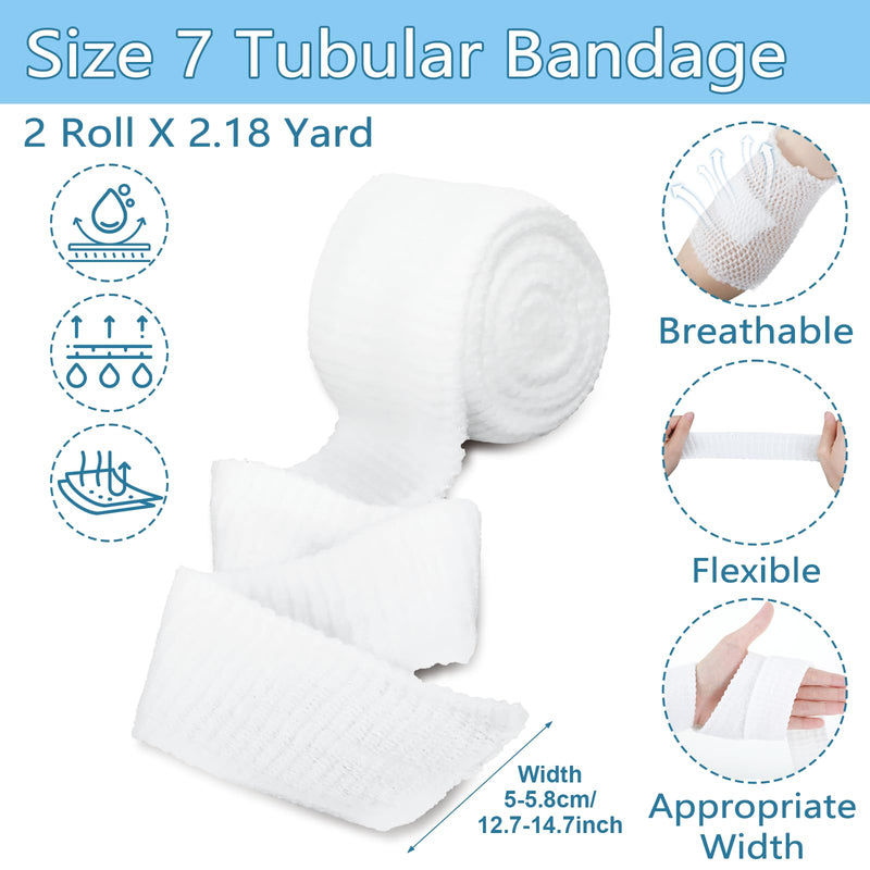 [Australia - AusPower] - Grevosea 2 Roll 2m Tubular Bandage Elastic Net Wound Dressing Compression Bandage Wrap Tubular Gauze Stockinette Tubing for Legs Arm Without The Use of Adhesive Tape (Size 7) size 7 