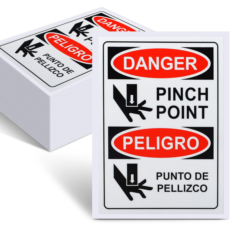 100 PCS Danger Pinch Point English + Spanish OSHA Label Decal - 5 x 3.5 Inch Bilingual Safety Warning Label Decal Vinyl for Machinery Equipment Industrial Warehouse 100
