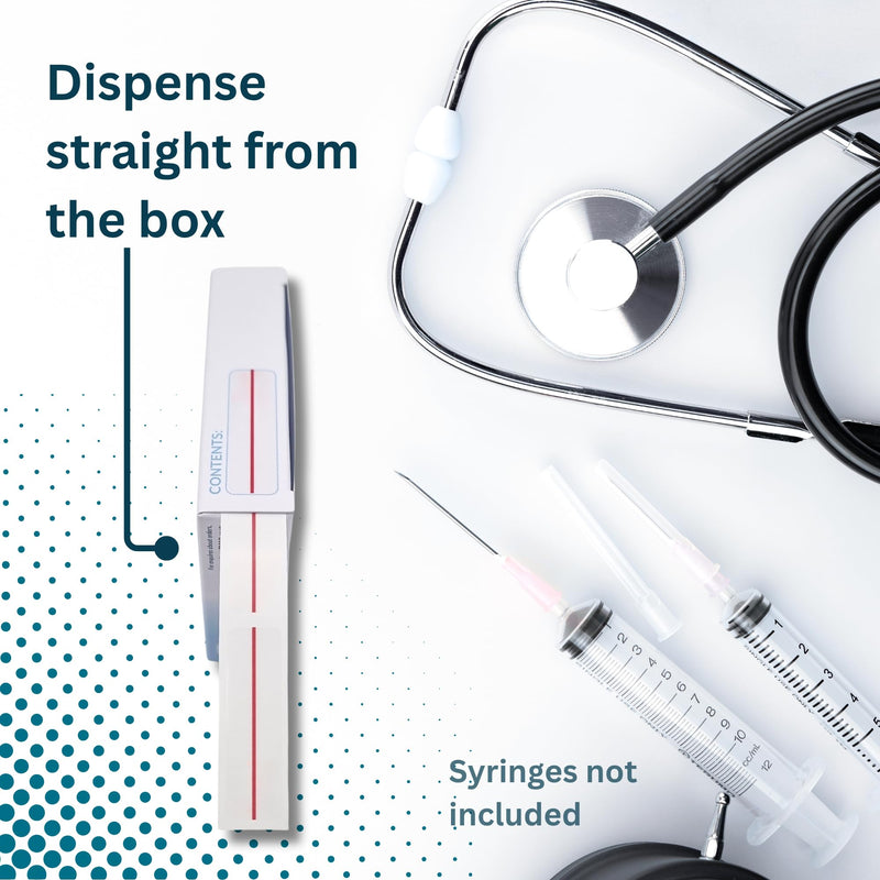Syringe Dose Line Labels - Clear Poly Stickers with Red Dosage Marker Line - 800/Roll (12mm x 40mm / 0.5" x 1.5") in Dispense Box. Permanent Latex-Free Adhesive - Veterinary, Medical & Pharmacy Use Red Line Only