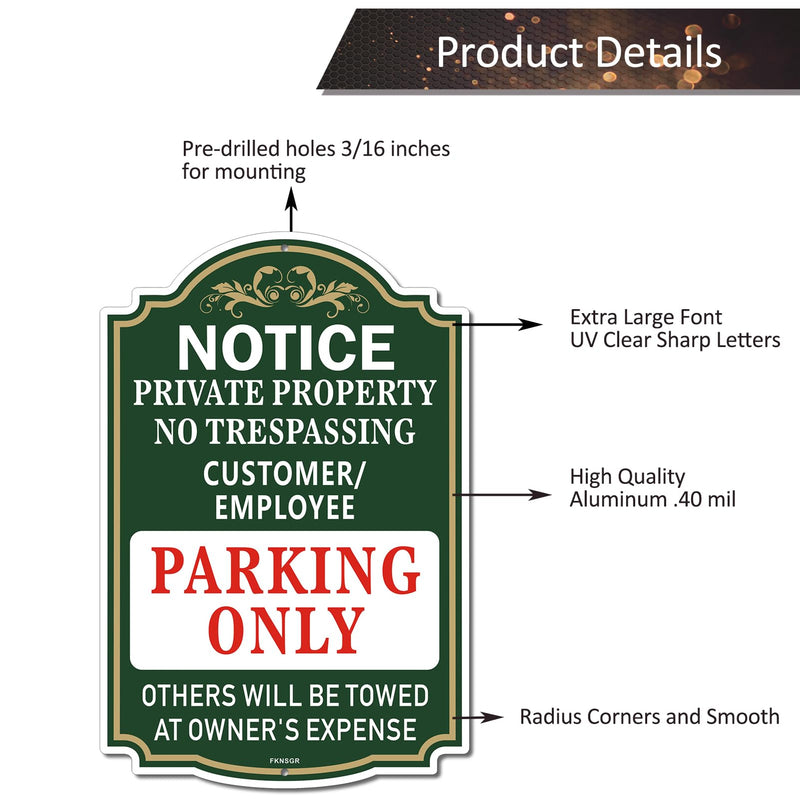 Customer & Employee Parking Only Sign 2 Pack, 12 x 18 inches, Rust Free .040 Aluminum Private Property No Trespassing Sign UV Protected, Fade Resistant