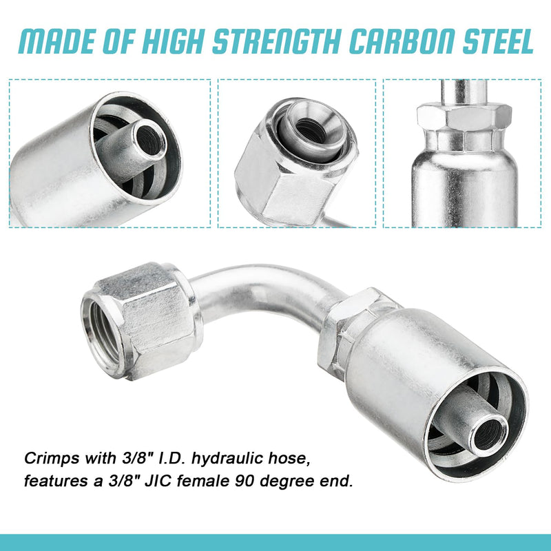[Australia - AusPower] - 10 PCS 90° Hydraulic Hose Fittings, for 3/8" Hose x 3/8" JIC 37° Female 90° Hydraulic Hose End Elbow Crimp Fitting 3/8" Hose x 3/8" JIC Female 90° 
