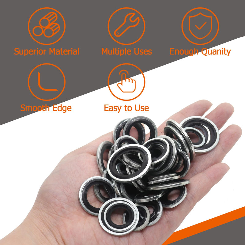 [Australia - AusPower] - Automotive Self-Centered Bonded Seal Gasket Assortment Kit Bonded Seal Oil Washer Assortment Kit, 10 Sizes 75 PCS Stainless Steel 