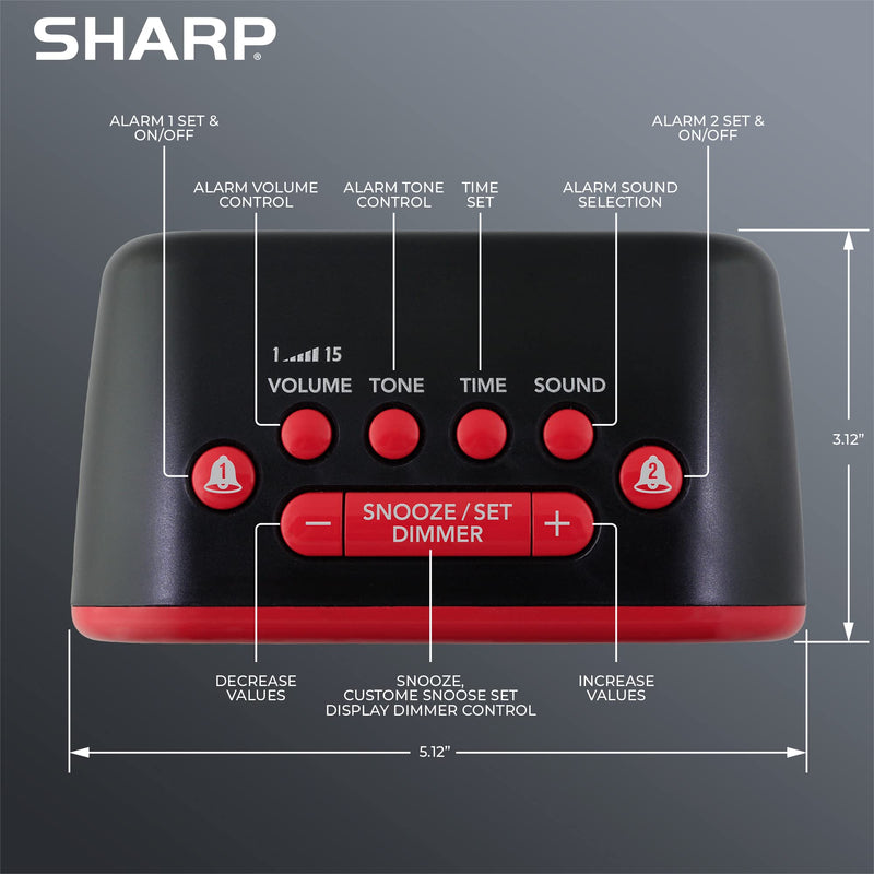 [Australia - AusPower] - Sharp Big Bang Super Loud Alarm Clock for Heavy Sleepers, 6 Extremely Loud Wake Up Sounds: Rooster, Bugle, Nagging Mom, Jackhammer, Siren, Beep – Up to 115db Volume, Red/Black with Red LED Display 