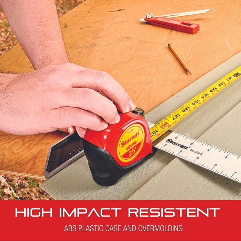 Starrett Exact Retractable Imperial Pocket Tape Measure with Nylon Coating, Self Adjusting End Hook, and Steel Belt Clip - 3/4" Width, 16' Length - KTX34-16-N
