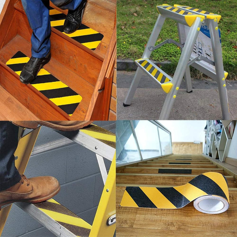 Cute Things and CC Anti-Slip Safety Grip Tape: 4inx60ft Non-Skid Tread Tape with High Traction Grit, Yellow & Black Marking Self-Adhesive Tape for Stairs, Steps, Deck