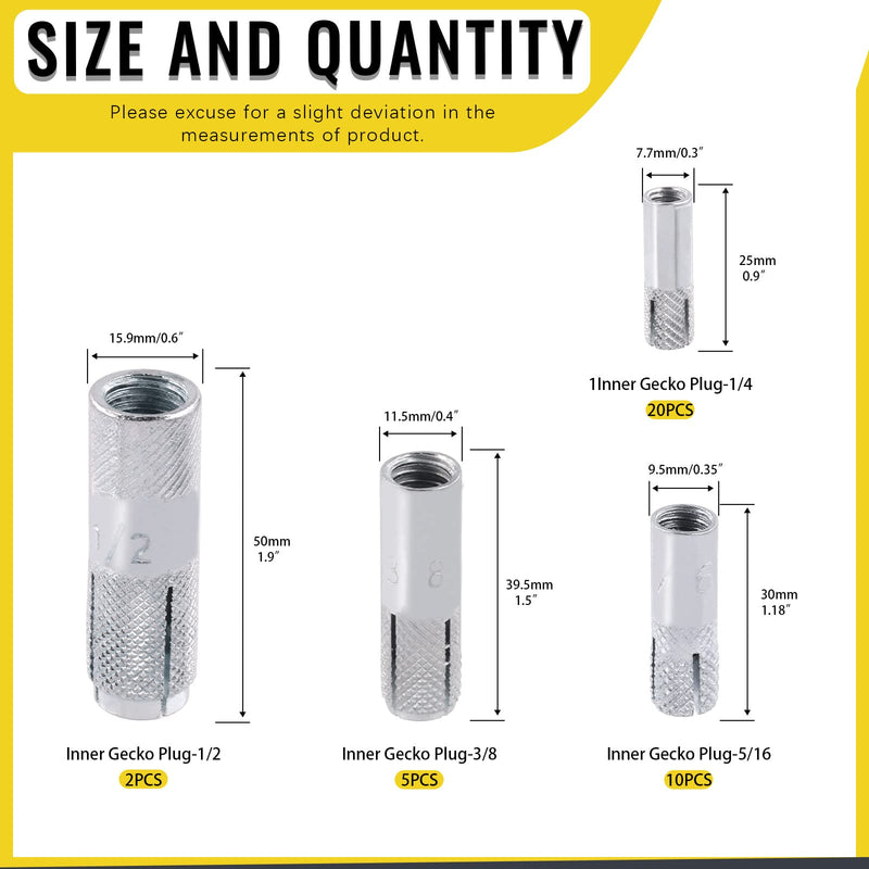 [Australia - AusPower] - 37 Pcs Zinc Plated Metal Knurled Drop in Anchor Assortment Set, 1/4", 5/16", 3/8", 1/2" Concrete Expansion Drop-in Anchors Kit 1/4", 5/16", 3/8", 1/2" Set 