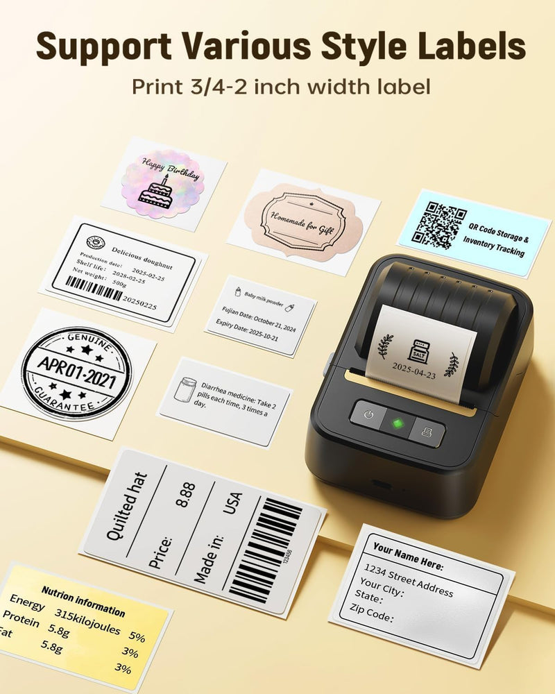 Label Maker Machine with Tape, Bluetooth Thermal Label Printer for Small Business, Address, Barcode, Logo, Clothing, Label Makers for Office Home School