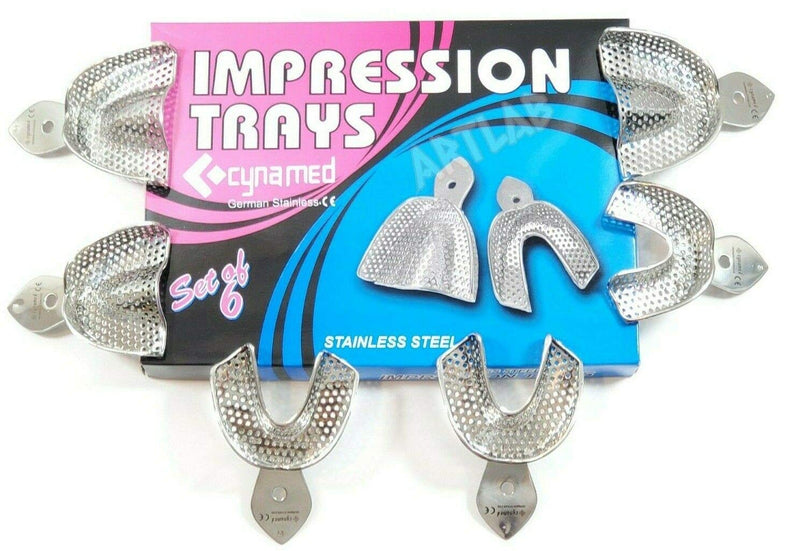[Australia - AusPower] - Premium German Dental Autoclavable Metal Impression Trays Stainless Steel Upper Lower Dental Perforated Impression Trays Set of 6 Cyanemed 