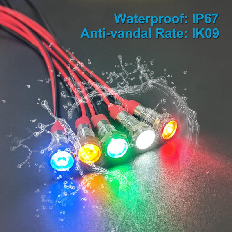 [Australia - AusPower] - 5Pcs 12V-24V Energy Saving LED Indicator Light Mounting Hole 8mm (1/3") 20mA Waterproof Wide Flat head Signal Lamp Pilot Dash Directional with Wire ?Yellow LED? Yellow 