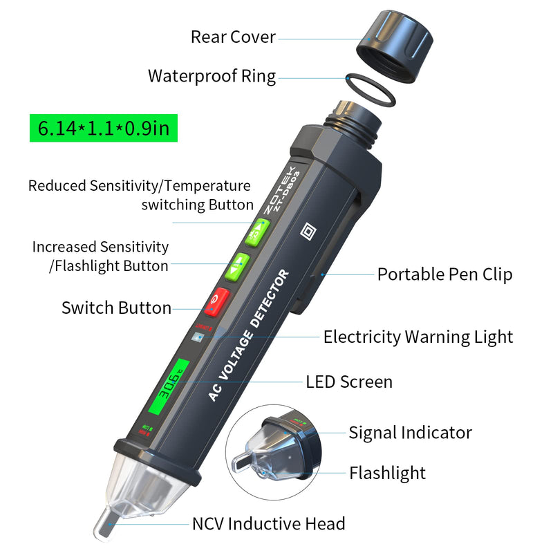 [Australia - AusPower] - ZOYI ZT-DB03 AC Voltage Detector - Non-Contact Voltage Tester Pen, Adjustable Sensitivity, Electricity Tester, Live Wire Tester, Electrical Tester Pen, 12-1000V Red 