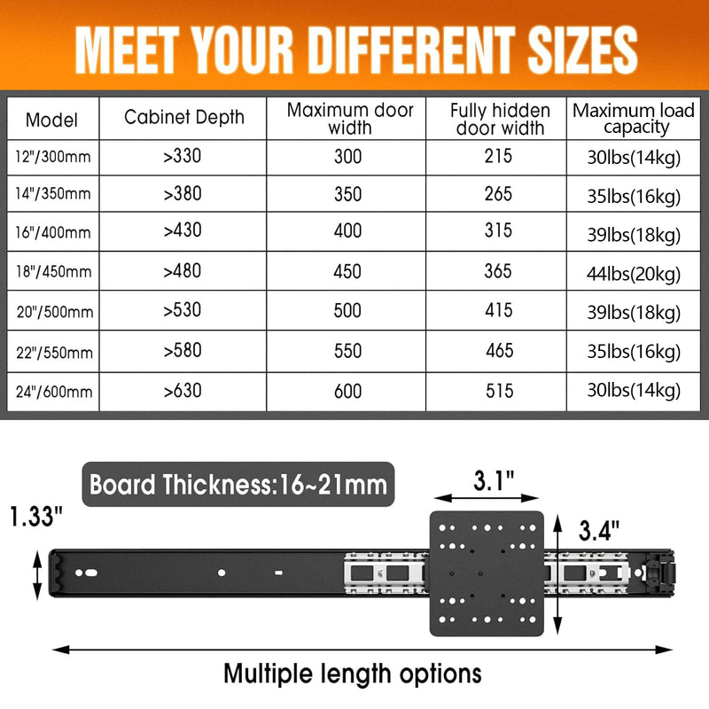Pocket Door Slides 12 Inch, Cabinet Pocket Door Hardware Kit with Soft Close, Hidden Cabinet Door Slides with Magnetic Catch, Space Saving Pocket Door Track for Inset Cabinet Doors, 2 Pack Black-2PCS