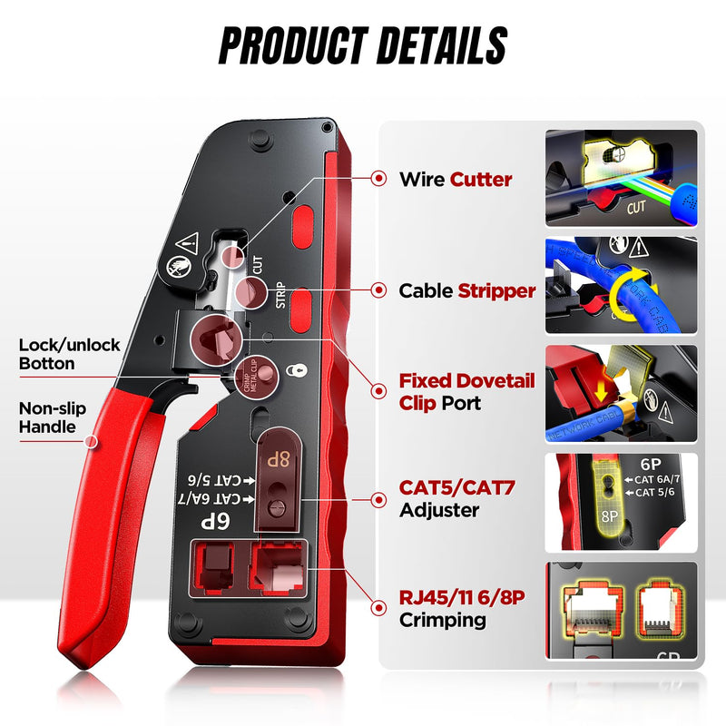 [Australia - AusPower] - AMPCOM Pass Through RJ45 Crimp Tool 1PC and LAN & TEL Continuity Test Tool 1 PC for CAT5E/6/6A/7/8 UTP & STP 