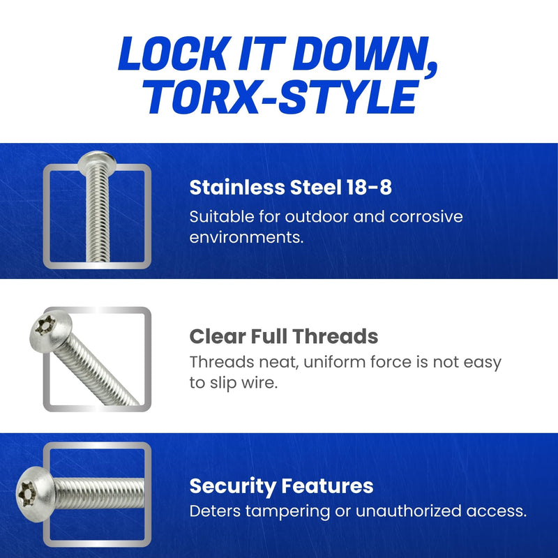 [Australia - AusPower] - Torx Security Machine Screws - 1/4-20 x 1 (10-Pack) Stainless Steel, Tamper-Resistant, Button Head Screws, Bolt Screw for Higher Level of Safety & Theft Prevention 1/4-20 x 1" (10 PCS) 