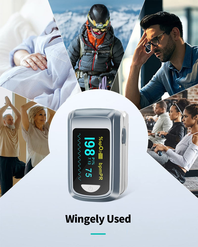 [Australia - AusPower] - Pulse Oximeter HealthTree Oxygen Monitor Fingertip, Bluetooth Pulse Ox with Free APP, O2 Pulse Oximeter Finger and Heart Rate Monitor, 2 X AAA Batteries, Lanyard Gray 