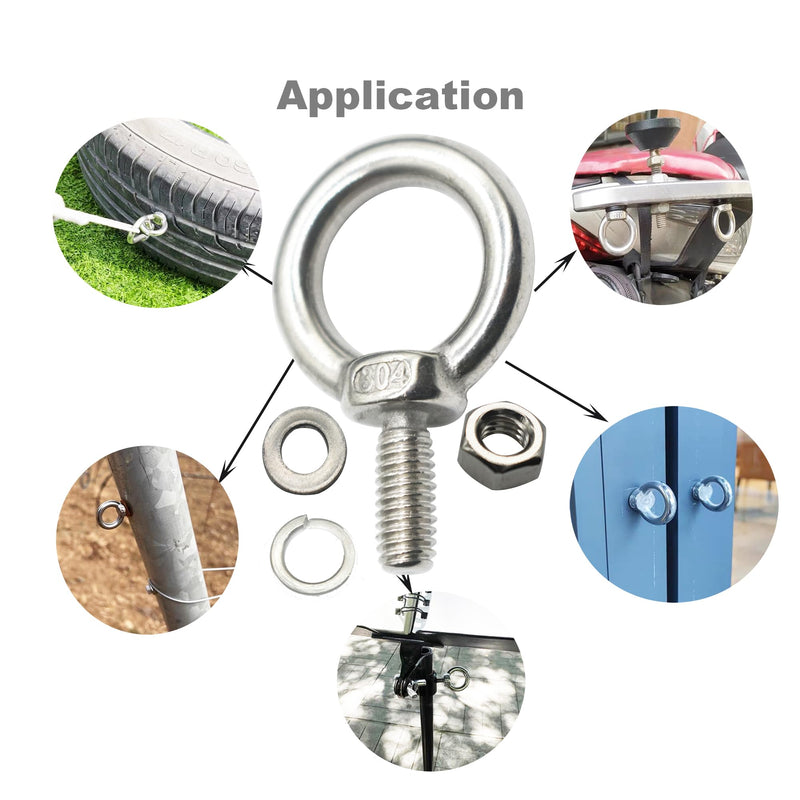 [Australia - AusPower] - Stainless M4 Eyebolt 0.39"(10mm) Long Male Ring Threaded Screw Lifting Shoulder Eye Bolts with Nuts Washers,10 PCS M4*10mm(0.39")-10PCS 
