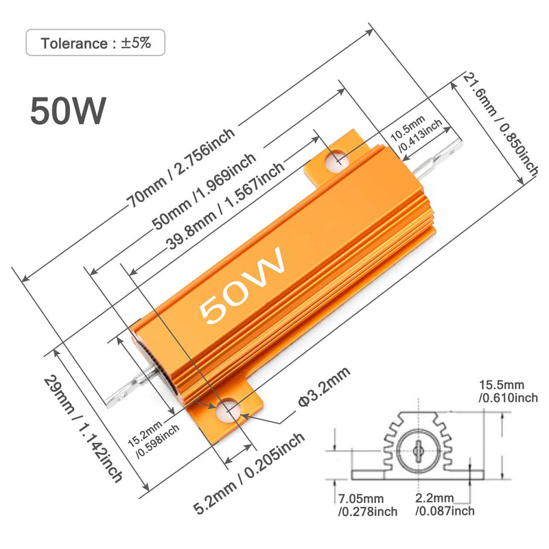 Chanzon 2pcs Wirewound Aluminum Shell Resistor 8 ? ohm 50W ±5% Tolerance 8R Rohs Certified K) 8? ohm