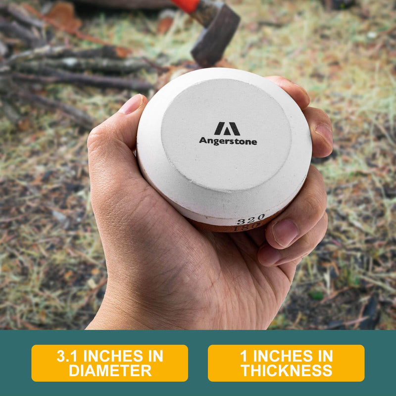 [Australia - AusPower] - Angerstone Axe Sharpener - Multipurpose Axe/Hatchet Sharpening Stone - Whetstone Blade & Tool Sharpener, Dual Grit 180/320 Sharpening Puck with Leather Sheath small 