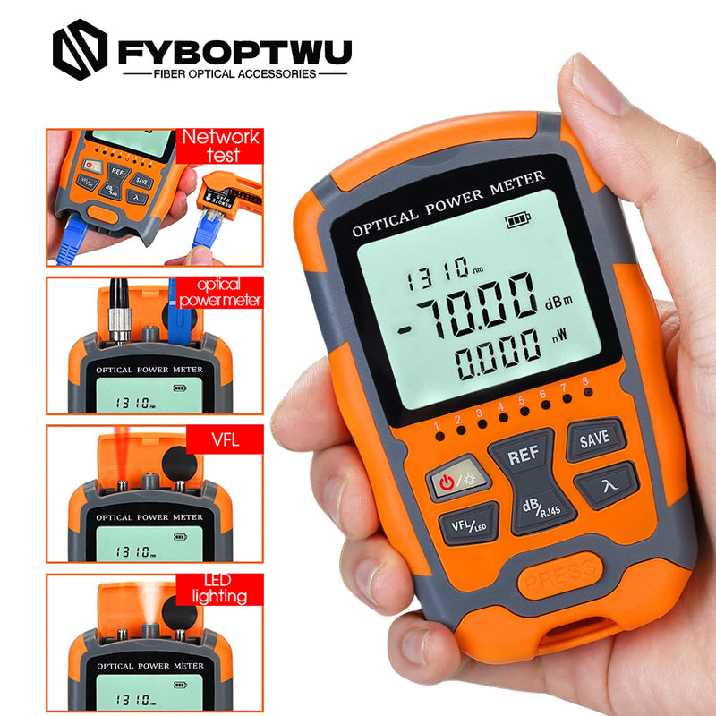 [Australia - AusPower] - 2pcs 4 in 1 Function Visual Fault Locator & OPM Portable Optical Power Meter (FC/SC/ST) & RJ45 Network Test & LED Lighting, Portable Fiber Optic Tester, Range: (-70) dBm ~ (+10) dBm OPM & VFL-10 2 