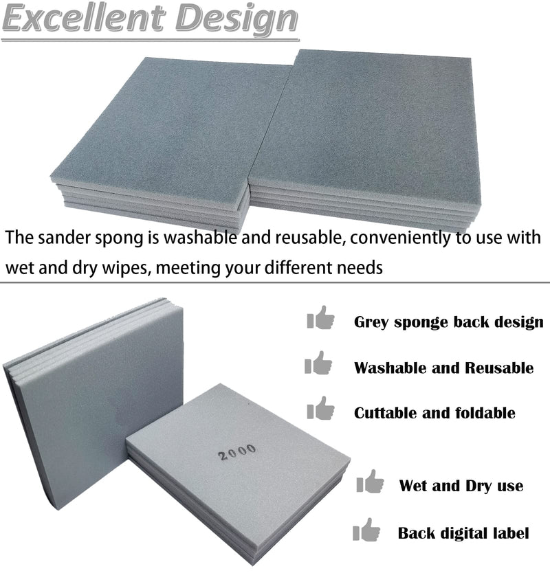 [Australia - AusPower] - 10 PCS 2000 Grit 4.5 x 5.5 Inch Sanding Sponge Set, Wet or Dry Hand Sanding Sponges Sheet, Flexible Soft Foam Sand Block for Drywall, Corner Contour, Metal Wood 