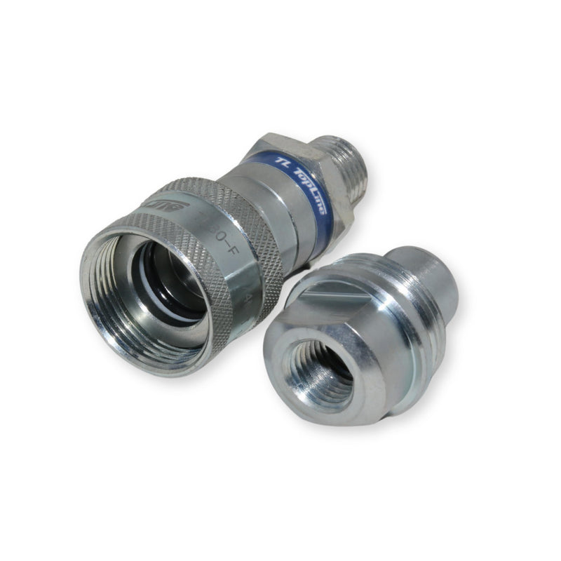 [Australia - AusPower] - 1/4" Body Hydraulic Quick Connect Coupler Set | 1/4" NPT Thread | 10,000 PSI High Pressure | Heavy-Duty Industrial | Dust Caps Included | Compatible with C-604 Style Fittings | Model TL80 