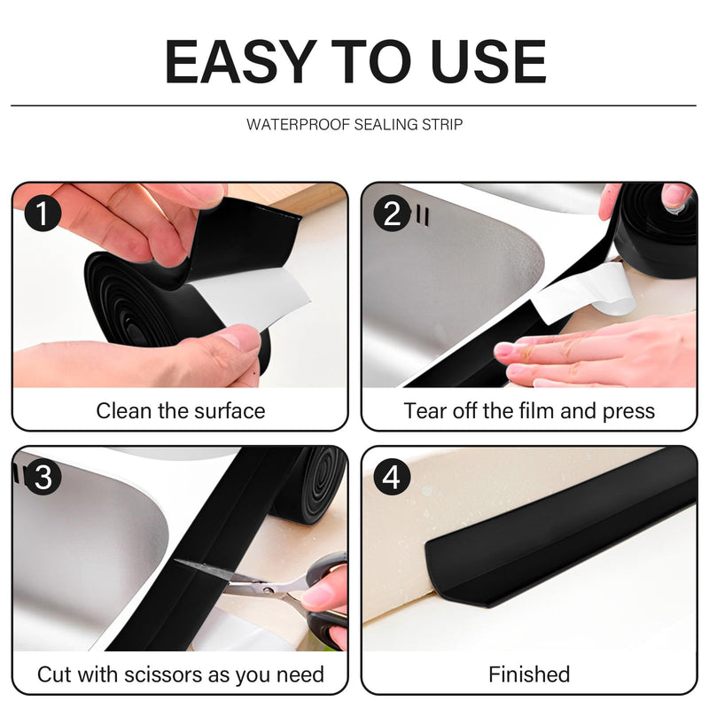 [Australia - AusPower] - 3 Rolls 10.5 Feet Caulk Tape Toilet Caulking Strip Self Adhesive Caulk Strip Bathroom Caulk Tape Sealing Strip Bathtub Tape Peel and Stick Caulk Strip, 1.5 Inches (Black) Black 