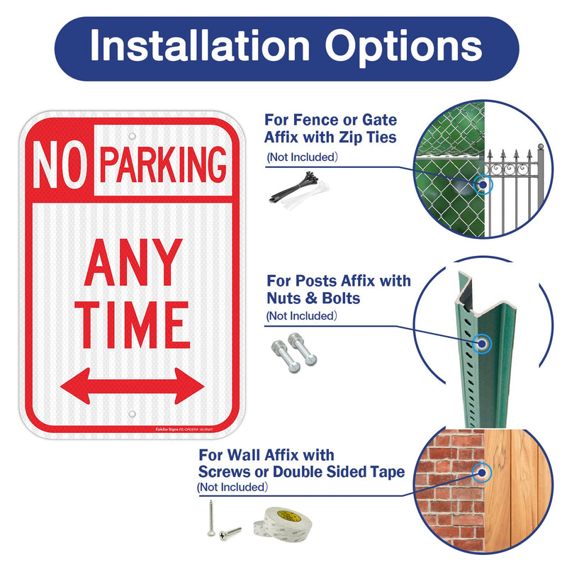2 Pack No Parking Anytime Sign with Arrows, No Parking Sign, 18 x 12 Inches Engineer Grade Reflective Sheeting Rust Free Aluminum, Weather Resistant, Waterproof, Durable Ink, Easy to Mount Red-No Parking Anytime-2 Pack